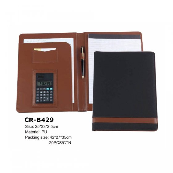 CR-B429 Brown & Black PU Leather File Folder