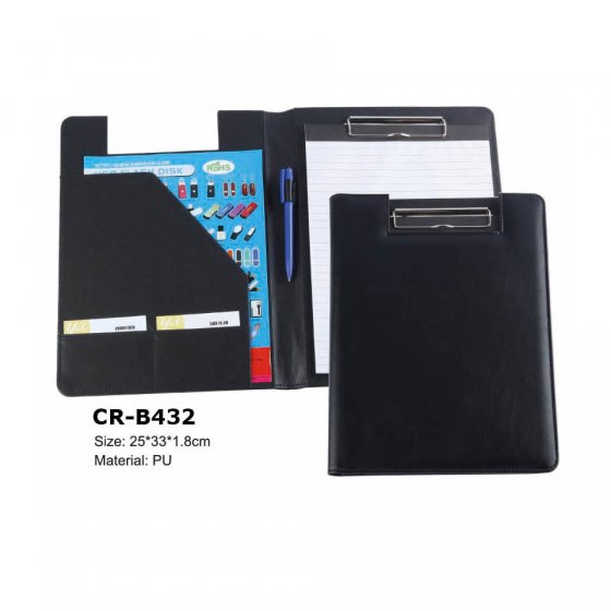 CR-B432 Leather Business File Folder Document Organizer Card Holder Portfolio with Metal Clip