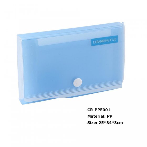 CR-PPE001 Translucent Blue A4 PP Expanding Accordion File Folder with Button Closure