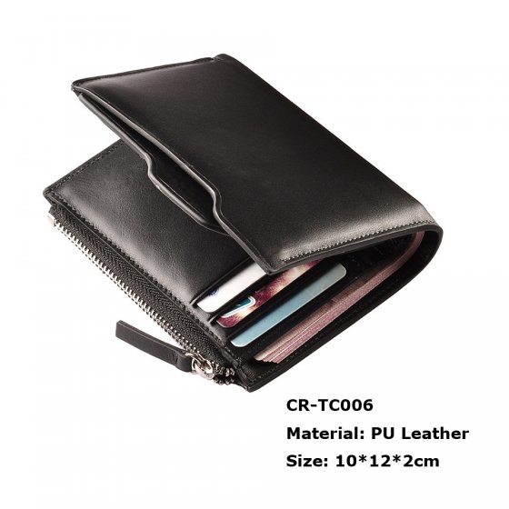 CR-TC006 PU Leather Men's Bifold Wallet Purse Card Cash Receipt Holder Organizer