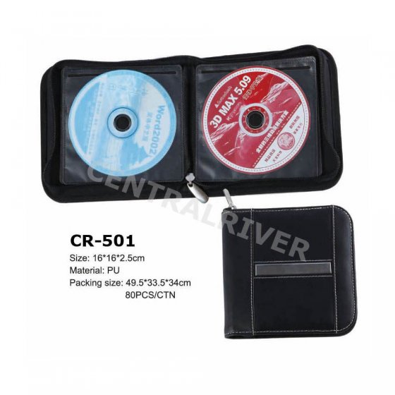 CR-501 32 sleeves Capacity CD DVD Pockets Leather Case Black Gifts
