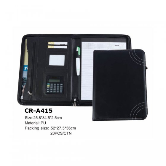 CR-A415 Executive Leather Organizer Portfolio Case for A4 Letter-Size Paper, Black