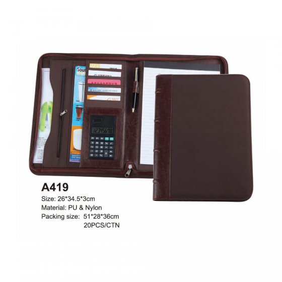 CR-A419 Promotional PU Leather & Nylon material Zipped Portfolios Custom Padfolios