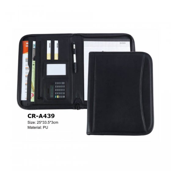 CR-A439 A4 Black PU Leather Executive Conference Portfolio Folder Personal Organiser Calculator