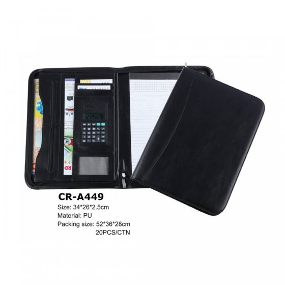 CR-A449 Leather Cover Business File Folder Card Holder Stationery Organiser Portfolio