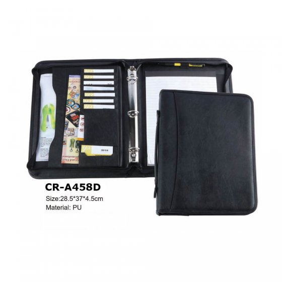 CR-A458D PU Leather Deluxe Zipped A4 Ring Binder with a Carry Handle