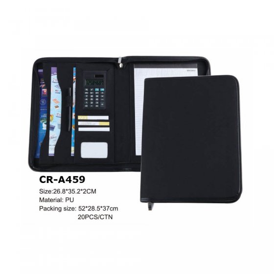 CR-A459 Simulated Leather Personalized expandable Portfolio with Zipper