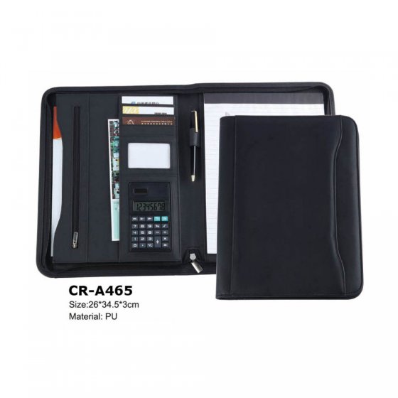 CR-A465 Black A4 Zipped Executive Conference Folder with Calculator