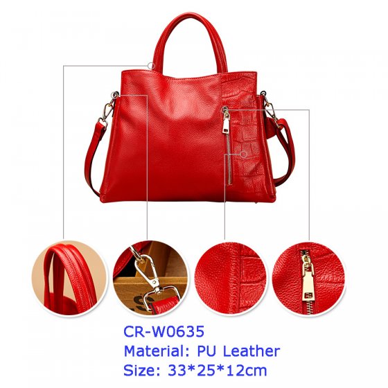 CR-W0635 Fashion Woman Lady Classic PU Leather Tote Handbag Bag